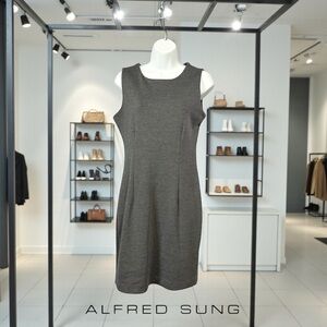 ALFRED SUNG, Grey Sheath Dress Stretch, Classic Minimalist Fit, Small